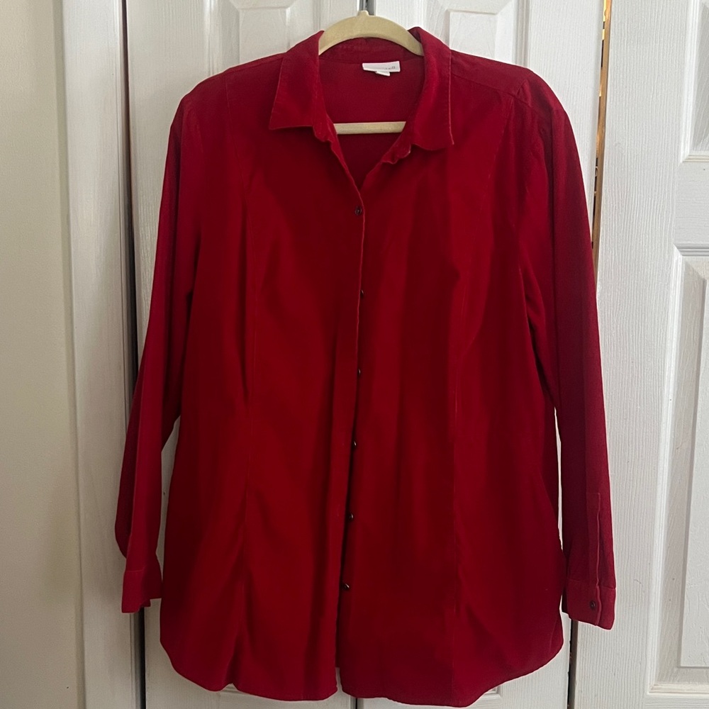 J. Jill Corduroy Red Button-Down Shirt